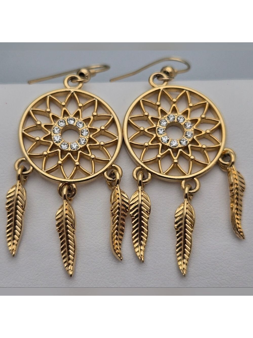 ✨2/$10✨ Dream Catcher Dangle Earrings w/Rhinestones Gold Tone